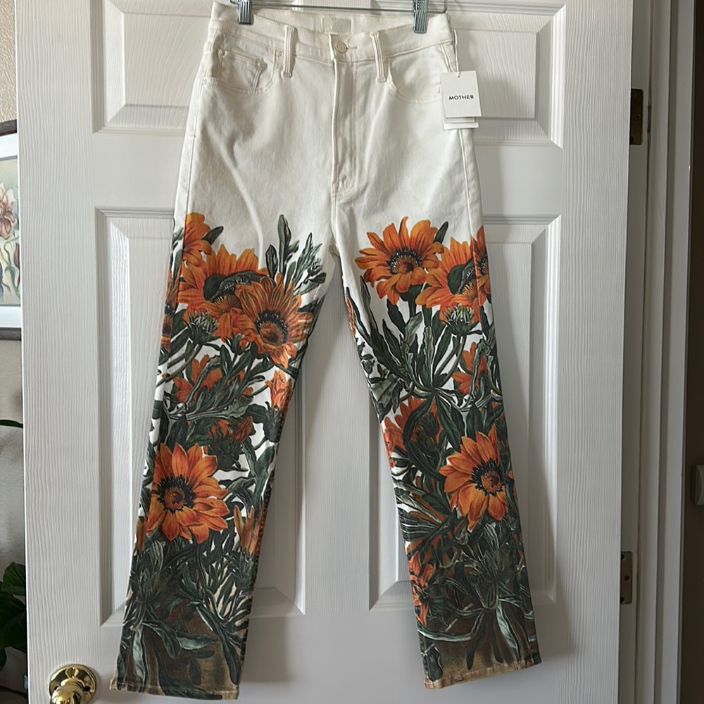 Mother Denim High Waisted Rider Ankle Jeans in Water For Flowers, Size 28